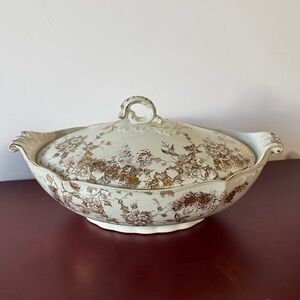 Rare Antique Celia Brown White  Vegetable Tureen  2 Pc. Ceramic Tureen with Lid